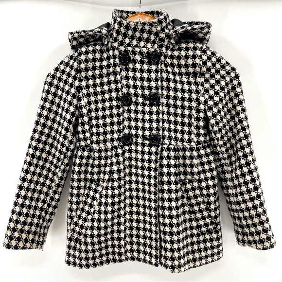 Rothschild Houndstooth Pea Coat with Detachable Hood Size 8 Medium - Picture 1 of 9